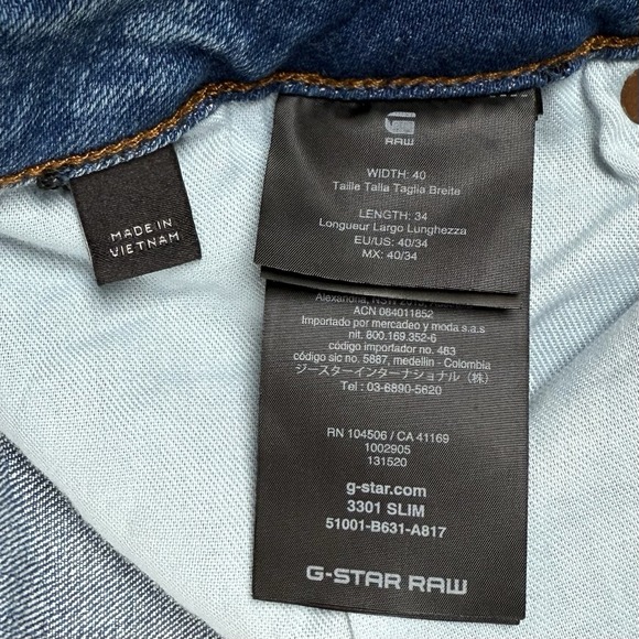 NWT G Star Raw Men's 40x34 3301 Slim Fit Button Fly Stretch Denim Blue Jeans - Picture 8 of 12